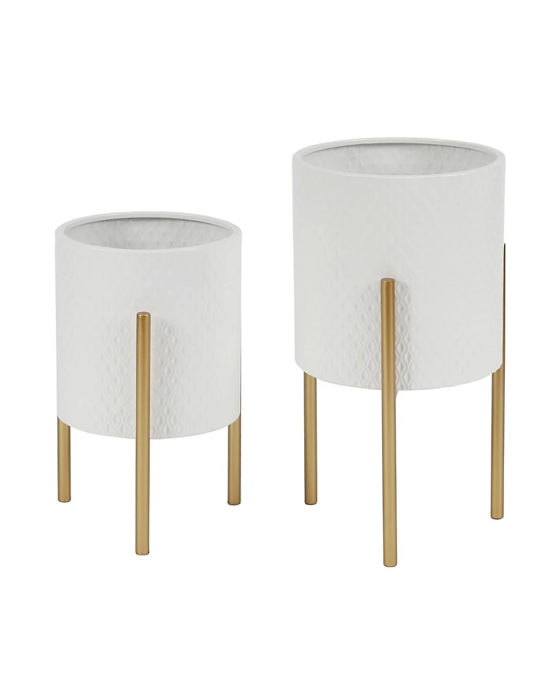 LuxenHome 2-Piece Diamond Pattern Round Metal Cachepot Planter Set