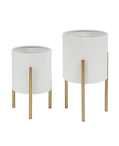 LuxenHome 2-Piece Diamond Pattern Round Metal Cachepot Planter Set