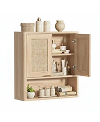 Yigii Rattan Wall Mounted Bathroom Cabinet Adjustable Shelf Over Toilet Storage Organizer Boho Style