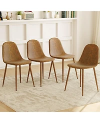 Gymax Dining Chair Set of 4 Faux Pu Leather Upholstered Kitchen Chairs with Metal Legs
