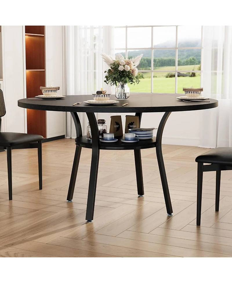 gaomon Round Dining Table for 4-6, 47 Inch Kitchen Table with Storage, Wooden Circle Dinner Table with Metal Legs