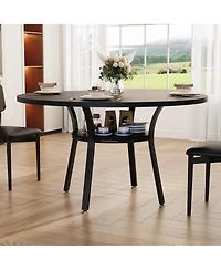 gaomon Round Dining Table for 4-6, 47 Inch Kitchen Table with Storage, Wooden Circle Dinner Table with Metal Legs