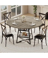 gaomon Dining Room Round Table Set for 4-6, Circle Kitchen Dining Table with Metal Base, 42 Inch Wooden Round DiningTable, Wood Kitchen Tables