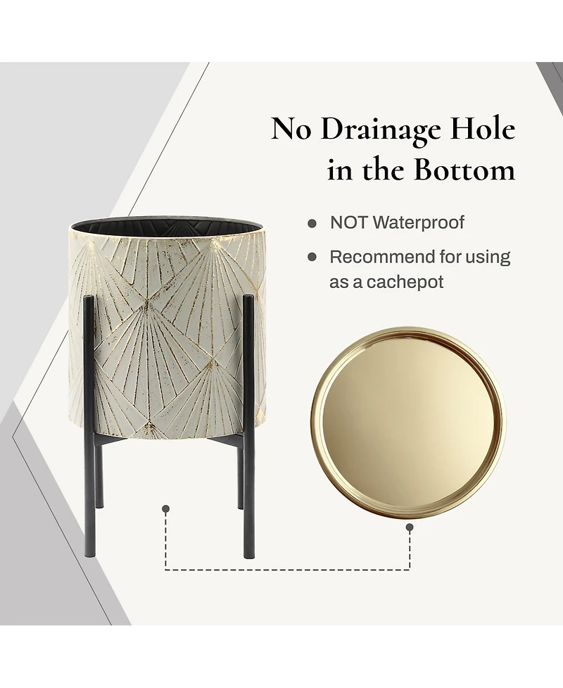 LuxenHome Set of 3 Metal Cachepot Planters with Stand