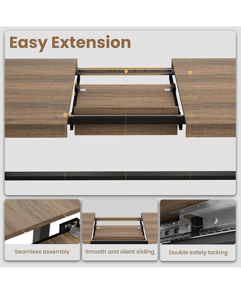 gaomon 63-83" Extendable Dining Table, Industrial Rectangular Dining Room Table for 6-8 People, Expandable Kitchen Table with Heavy Duty Metal Frame