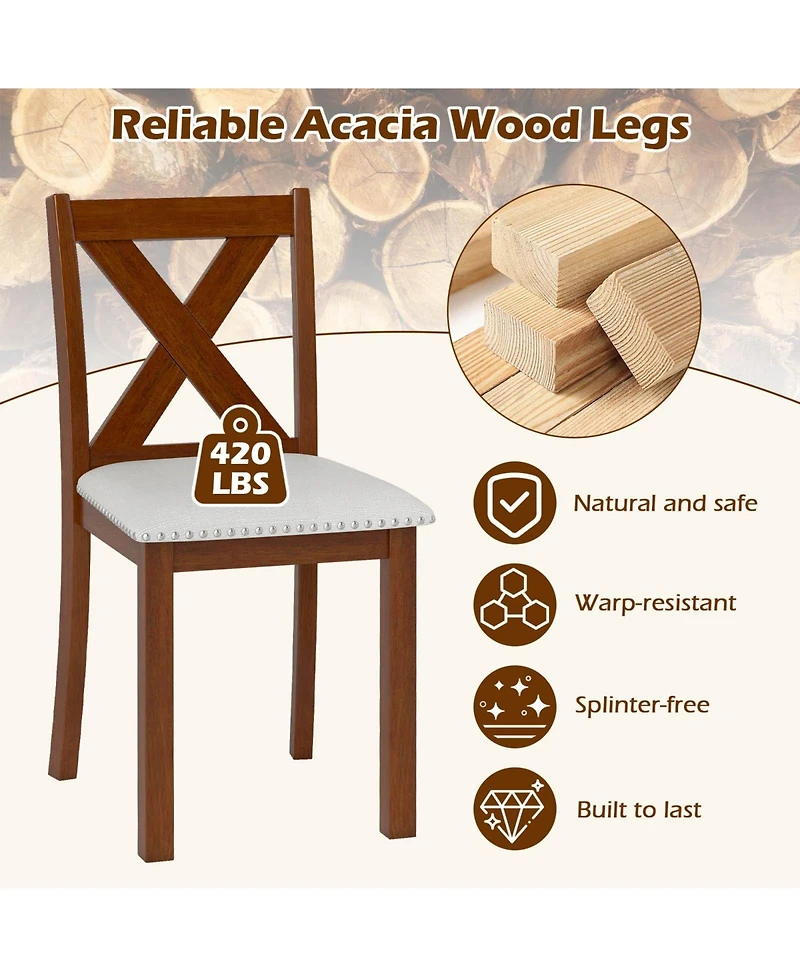 Gymax Wooden Dining Chair Set of 2 w/Acacia Wood Legs Padded Seat Curved Back