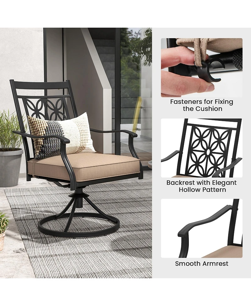 Gymax Patio Metal Swivel Chairs Set of Fabric Bistro Rocker Chairs w/ Curved Armrests