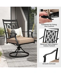 Gymax Patio Metal Swivel Chairs Set of Fabric Bistro Rocker Chairs w/ Curved Armrests