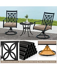 Gymax Patio Metal Swivel Chairs Set of 2 Fabric Bistro Rocker Chairs w/ Curved Armrests
