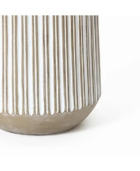 LuxenHome 12.6-Inch Round Brown and White Striped MgO Planter