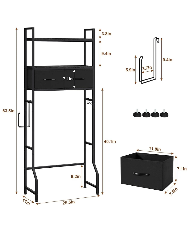 Yigii Over The Toilet Storage Cabinet Freestanding 2 Tier Shelves Fabric Drawers Tall Organizer