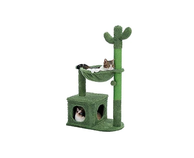Aostirmotor Cactus Cat Tree with Large Condo Sisal Rope, Indoor Cat Tower with Scratching Posts