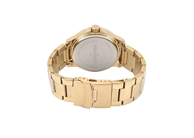 Peugeot Men's 40mm Sport Watch with Rotating Bezel-Stainless Steel Gold Bracelet