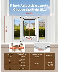 Cozito Adjustable Window Cat Door 23"–28" Wide with 4 Lock Modes and Aluminum Frame