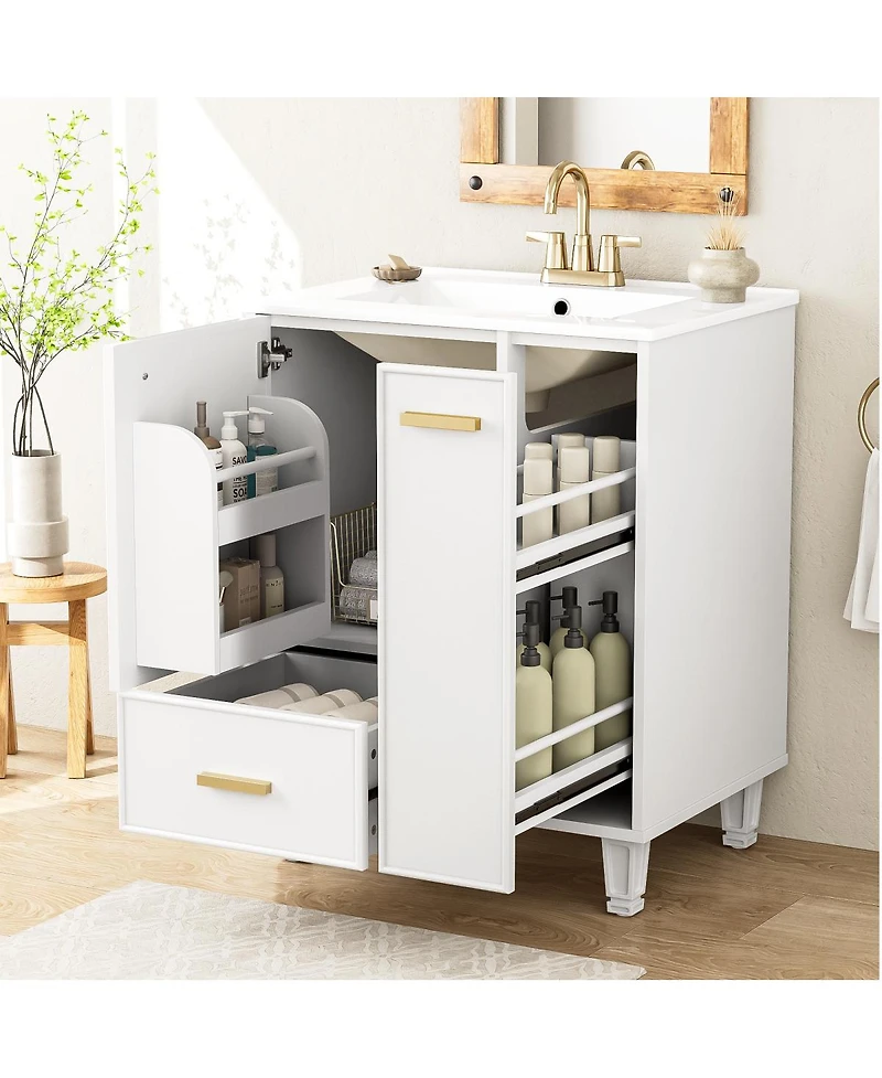 Sillysis 24" Bathroom Vanity with Ceramic Sink, Deep Drawer and Pull Out Basket