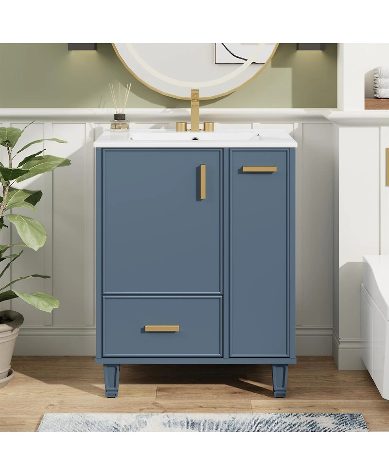 Sillysis 24" Bathroom Vanity with Ceramic Sink, Deep Drawer and Pull Out Basket