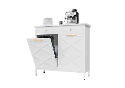 Aecojoy Double Tilt Out Trash Can Cabinet, 20 Gallon Metal Proof Trash Can with 2 Drawers