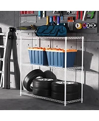 Rainsken 3 Tier Wire Shelving Unit, Heavy Duty Metal Rack, Adjustable Shelves Organizer Rack with Shelf Liners, 1050 Lbs Capacity for Garage