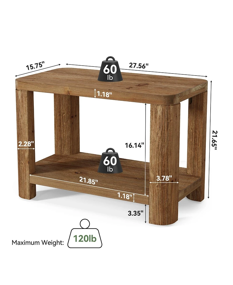 Tribesigns Solid Wood End Table Set of 2, Farmhouse Side Table with 2-Tier Storage Shelf, Rectangle Bedside Nightstand, Accent Nightstand