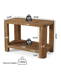 Tribesigns Solid Wood End Table Set of 2, Farmhouse Side Table with 2-Tier Storage Shelf, Rectangle Bedside Nightstand, Accent Nightstand