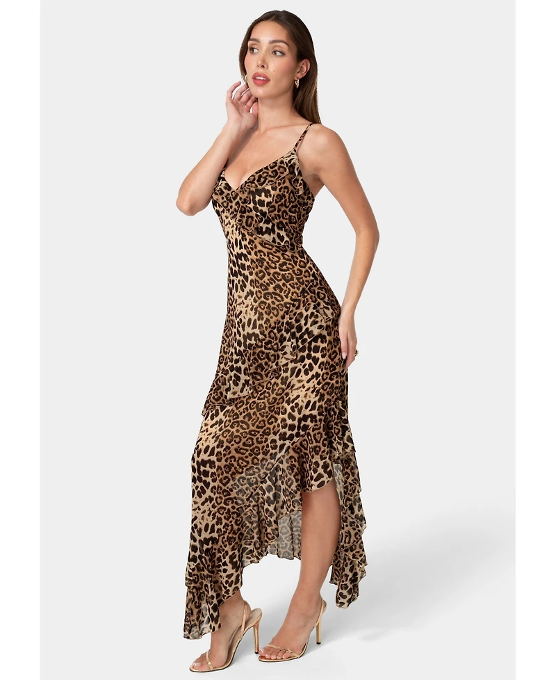 Bebe Women's Ruffle Chiffon Midi Dress