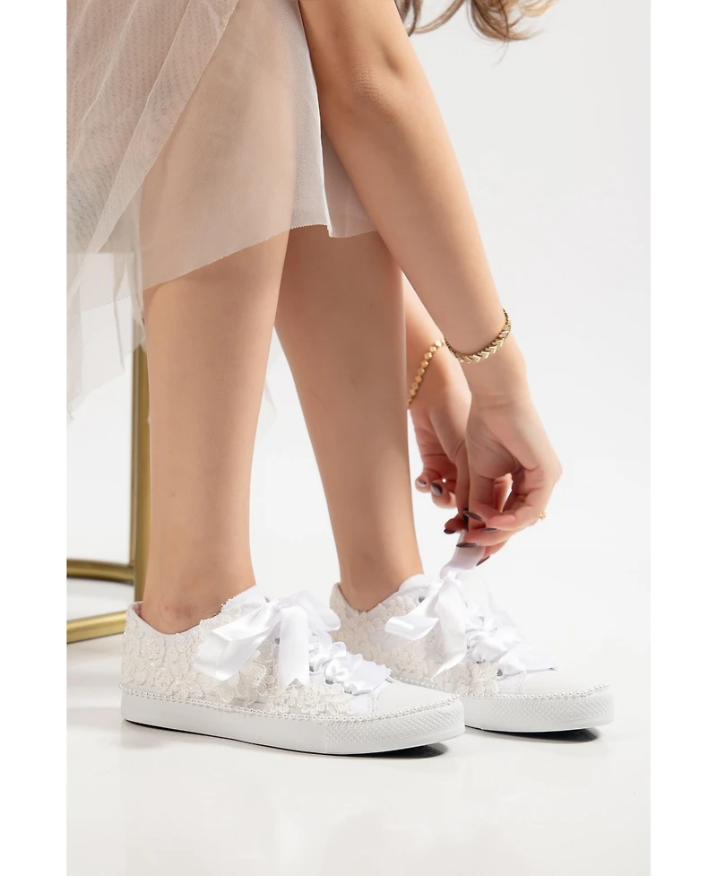 Forever & Always Shoes Women's Marvelle Pearl Lace Bridal Sneaker