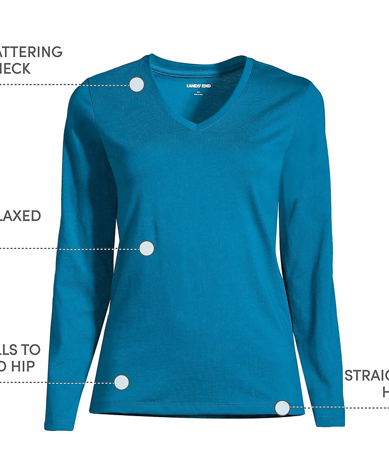 Lands' End Plus Relaxed Supima Cotton Long Sleeve V-Neck T-Shirt