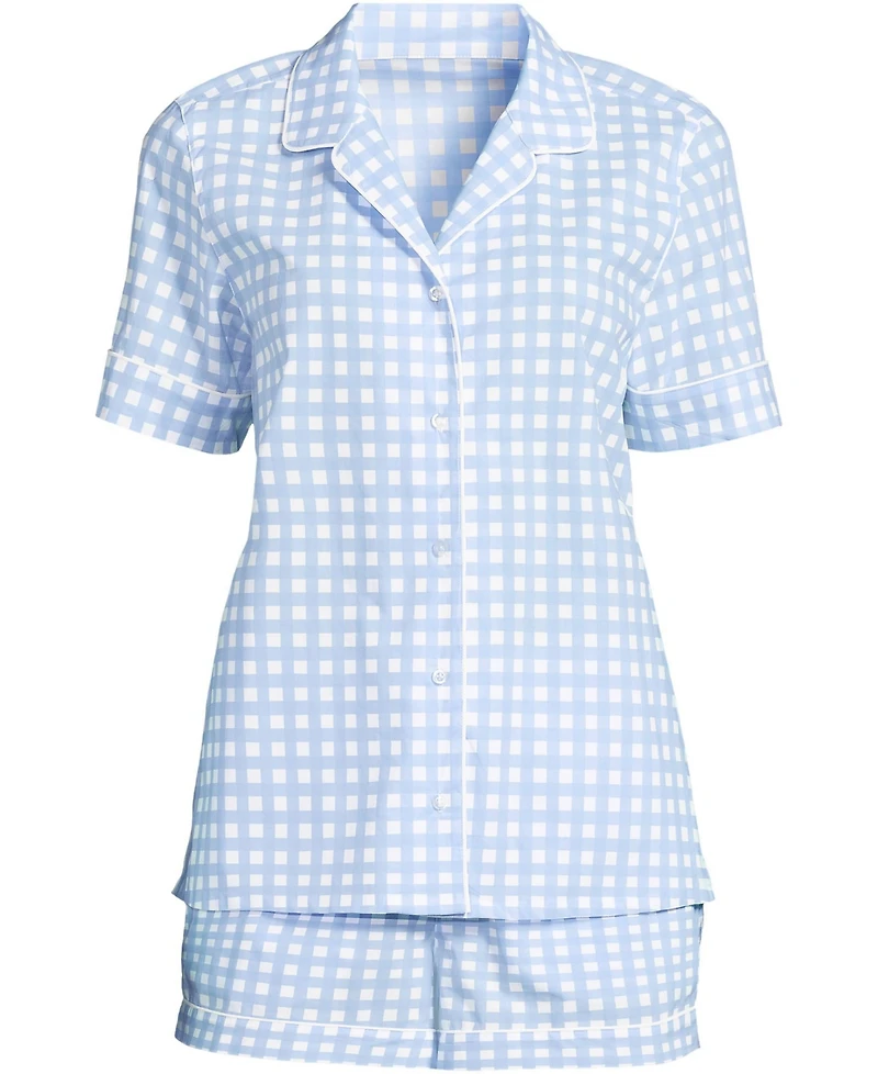 Lands' End Women's Cotton Poplin 2 Piece Pajama Set - Short Sleeve Top and Shorts