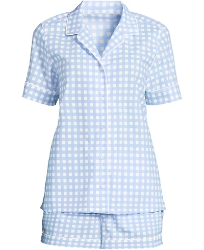 Lands' End Women's Cotton Poplin 2 Piece Pajama Set - Short Sleeve Top and Shorts