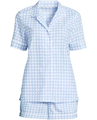 Lands' End Women's Cotton Poplin 2 Piece Pajama Set - Short Sleeve Top and Shorts
