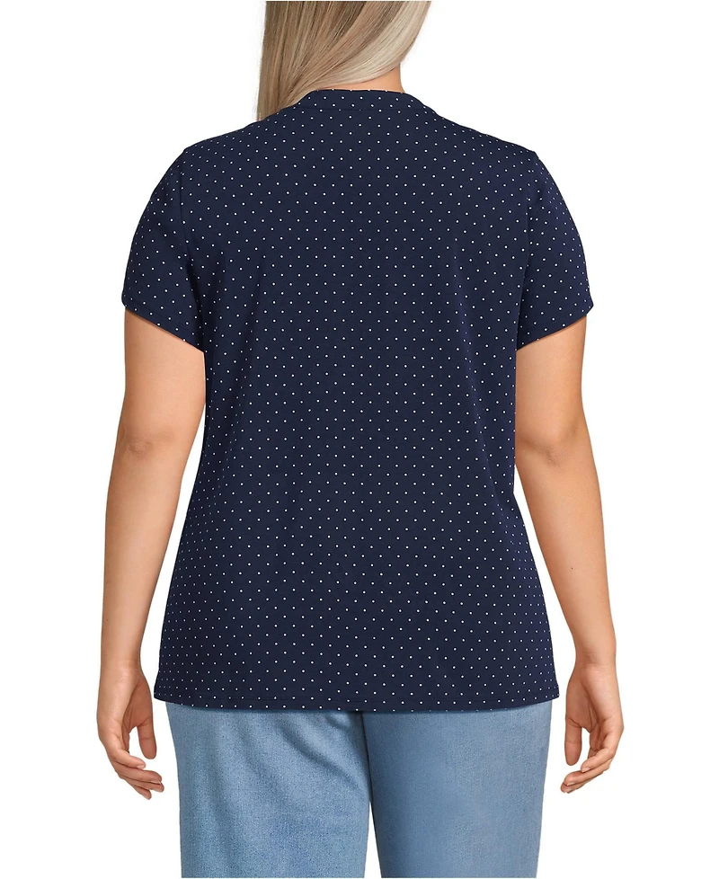 Lands' End Plus Lightweight Jersey Button Pintuck Top