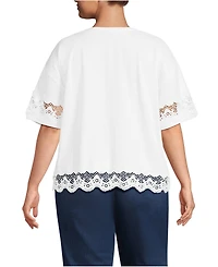 Lands' End Plus Short Sleeve Slub Jersey Cutwork T-Shirt