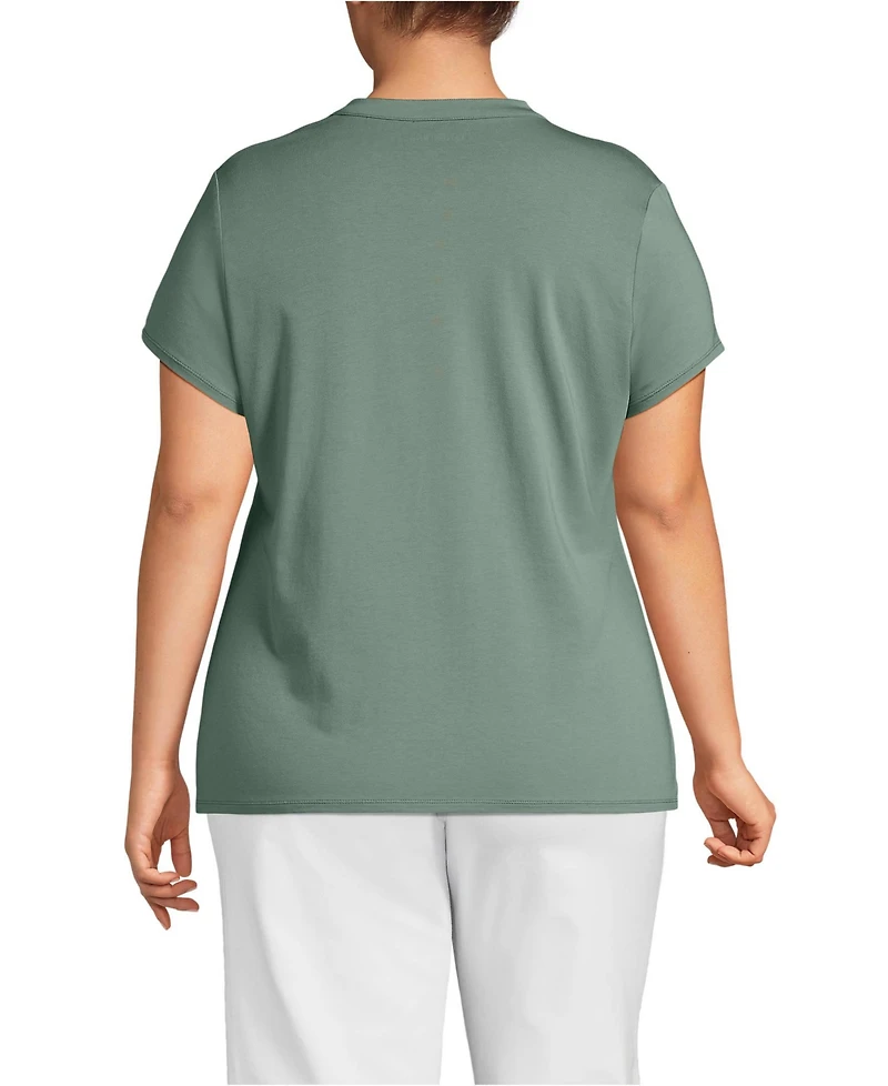 Lands' End Plus Lightweight Jersey Button Pintuck Top