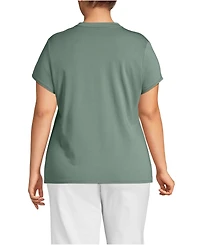 Lands' End Plus Lightweight Jersey Button Pintuck Top