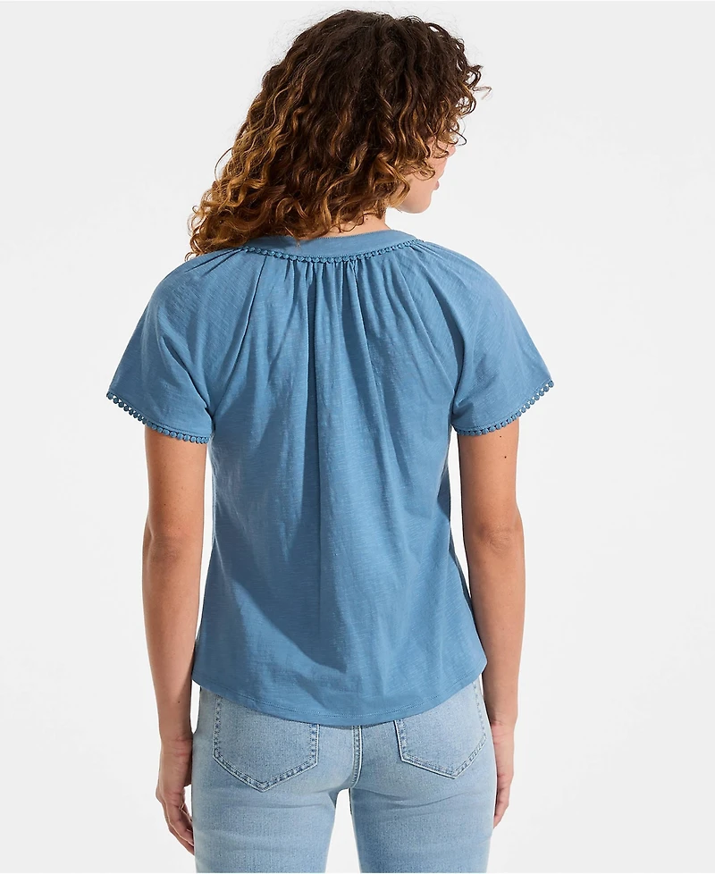 Lands' End Women's Slub Short Sleeve Notch Neck Top