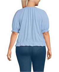 Lands' End Plus Elbow Sleeve Lightweight Jersey Gathered Adjustable Hem Blouse