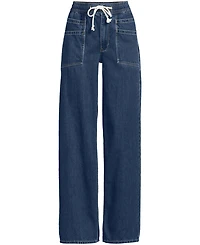 Lands' End Petite Lightweight Denim High Rise Relaxed Straight Pull On Pocket Jeans