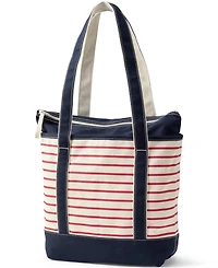 Lands' End Medium Print 5 Pocket Zip Top Long Handle Canvas Tote Bag