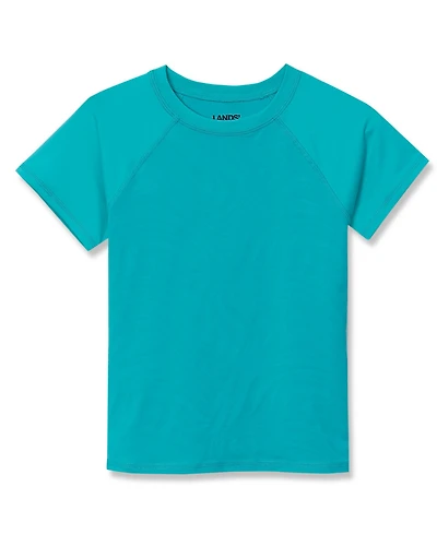 Lands' End Big Girls Plus Chlorine Resistant Short Sleeve Magic Print Swim Rash Guard