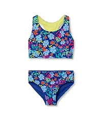 Lands' End Girls Chlorine Resistant Reversible Sporty Bikini Swimsuit Set