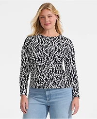 Lands' End Plus Long Sleeve Crewneck Garden Tee - Sunshade Upf 50 Quick Dry