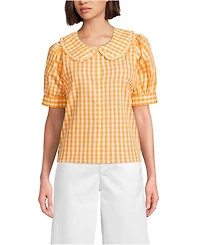 Lands' End Women's Carefree Cotton Puff Sleeve Statement Collar Shirt