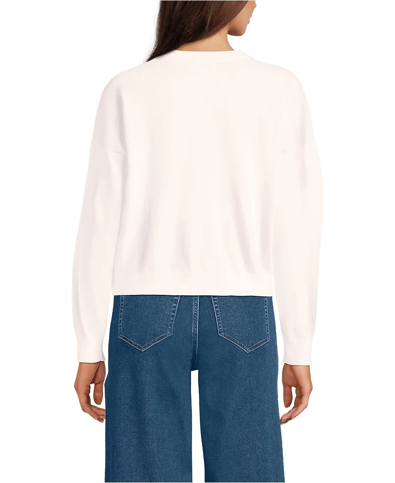 Lands' End Women's Cotton Wedge Crew Neck Sweater