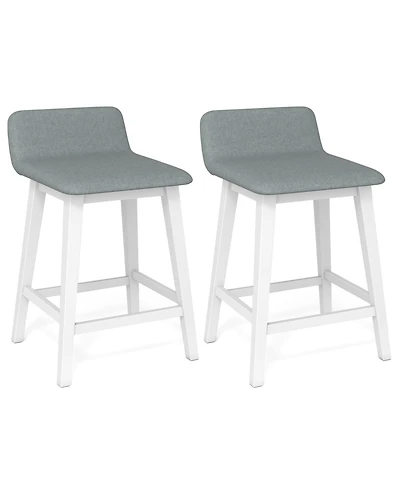 Gymax 24'' Upholstered Barstools w/ Low Back Footrest and Wood Legs for Kitchen Island
