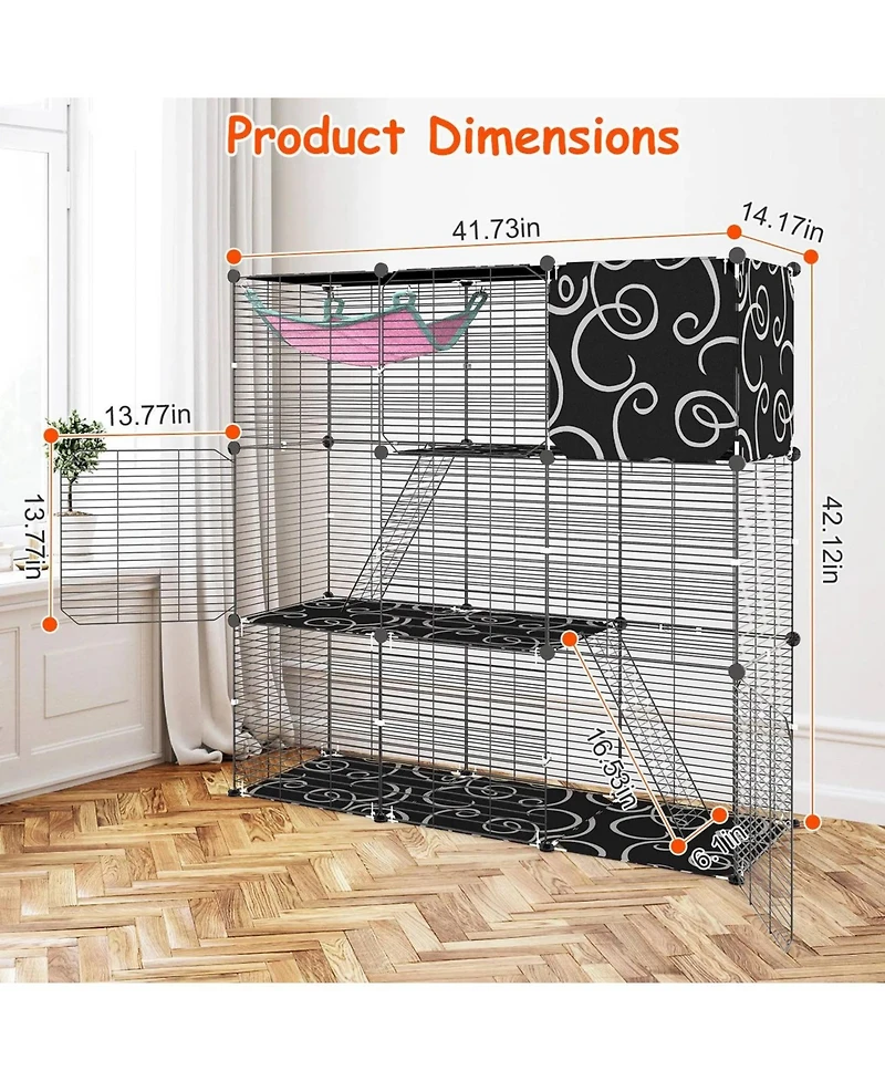 Zeus and Ruta 3 Tier Indoor Cat Enclosure with Hammock Toy Ball Ladder Iron Wire Playpen for Cats Ferret Rabbit Small Animals