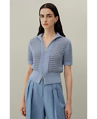 Lilysilk Women's Toscana Pointelle Knit Double-Zip Cardigan