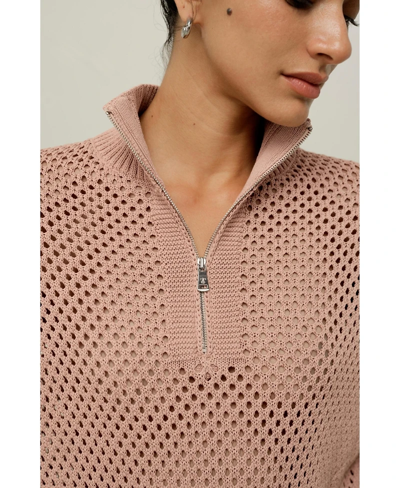 Lilysilk Women's Toscana Pointelle Knit Half-Zip Sweater
