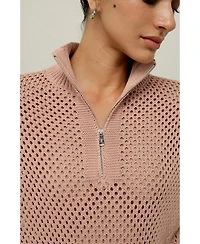 Lilysilk Women's Toscana Pointelle Knit Half-Zip Sweater
