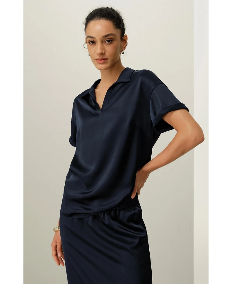 Lilysilk Women's Washable Silk Charmeuse Polo Top