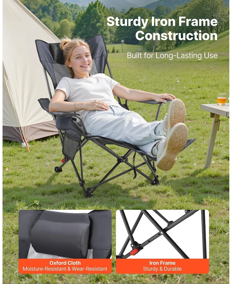 Gouun 4-Position Reclining Portable Folding Camping Chair with Headrest